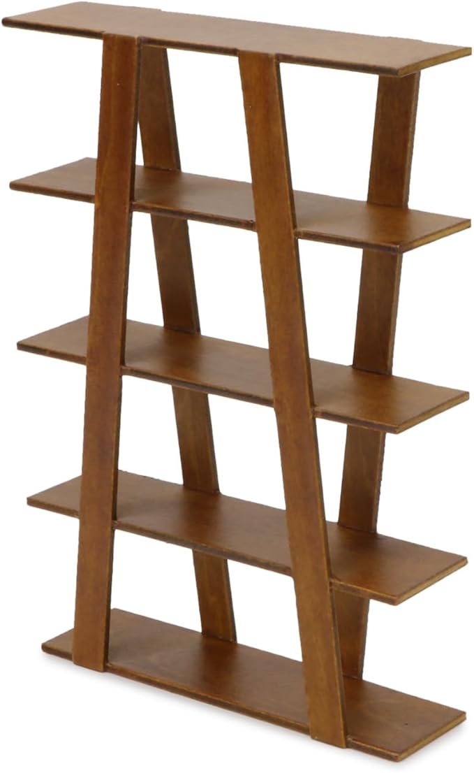 Cutemini Dollhouse Shelf Furniture Bookshelf 1/12 Scale Miniature Wooden Storage Rack Four Tier Shelves Doll House Accessories and Furniture Display Stand Mini Scene Ornaments Decoration (Brown)