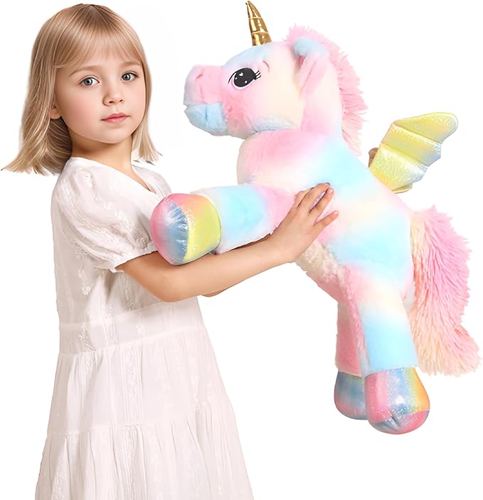 24 Inch Color Big Unicorn Stuffed Animal Plush Toy Pillow, Cute Soft Giant Unicorn with Rainbow Wings Large Doll, Gift for Children Girl Boy Kids Birthday Valentine Christmas
