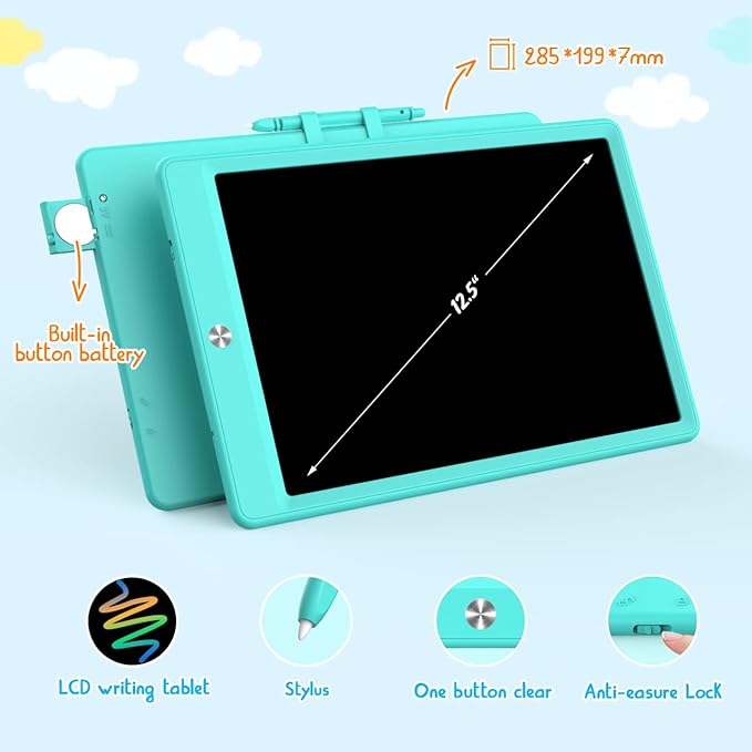 BUKEBU LCD Writing Tablet Doodle Board,12.5 inch Colorful Drawing Pad,Electronic Drawing Tablet, Drawing Pads,Travel Gifts for Kids Ages 3 4 5 6 7 8 Year Old Girls Boys (Blue)