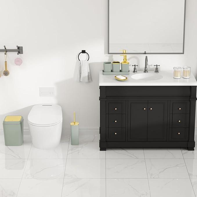 XLHOMO Bathroom Set, Sage Green Bathroom Accessories Set with Press-on Lid Bathroom Trash Can, Soap Dispenser, 10PC Bathroom Accessory Set for Home