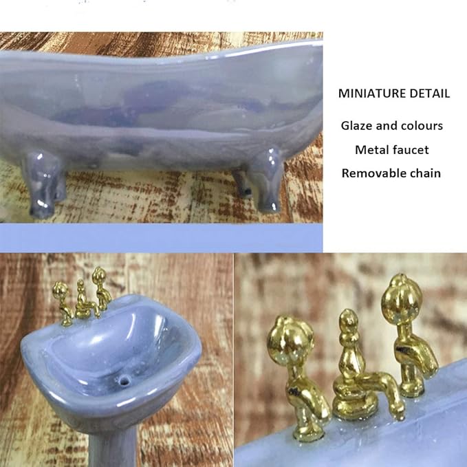 Dollhouse Furniture Miniature Bathroom Set Purple Bathroom Accessories 4PCS-1:12 Scale (Violet)