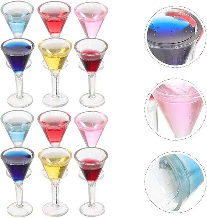 Toyvian 12pcs Miniature Cocktail Dollhouse Accessories Realistic Mini Wine Glasses for Dollhouse Decor Crafts for Boys and Girls Vibrant Colors for Miniature Displays