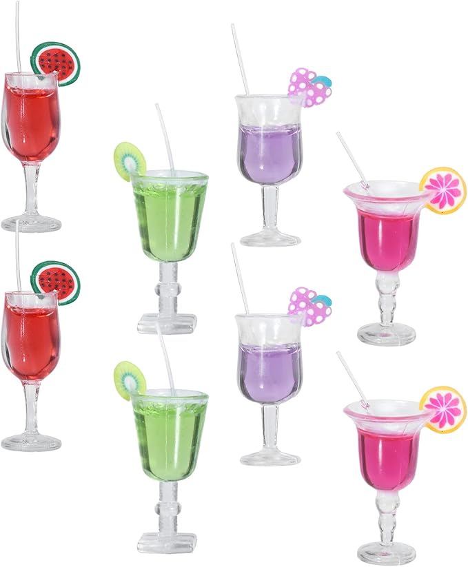 YARDWE 8pcs Miniature Mini Drinks Decoration Dollhouse Glasses Mini Cocktail Glasses Colorful Dollhouse Kitchen Accessories Cake Toppers for Dollhouse Decoration