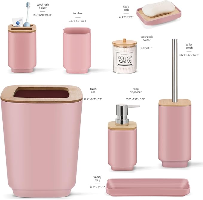 IMAVO Bathroom Accessories Set,Pink Bathroom Set,11 Pieces Bathroom Accessory Set,Trash Can for Bathroom Accessories Décor and Housewarming Gifts