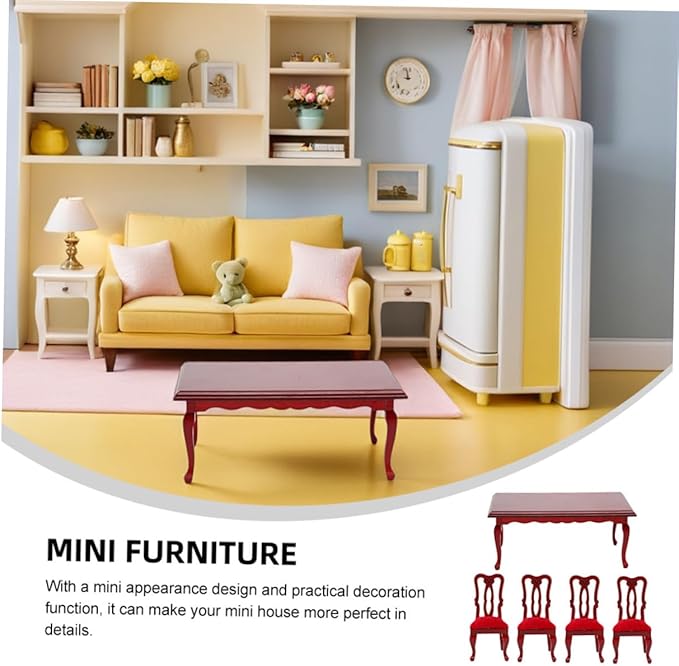 1/12 Scale Miniature Dining Room Set Miniature Table and Chairs for Dollhouse Accessories Tiny House Decoration Furniture
