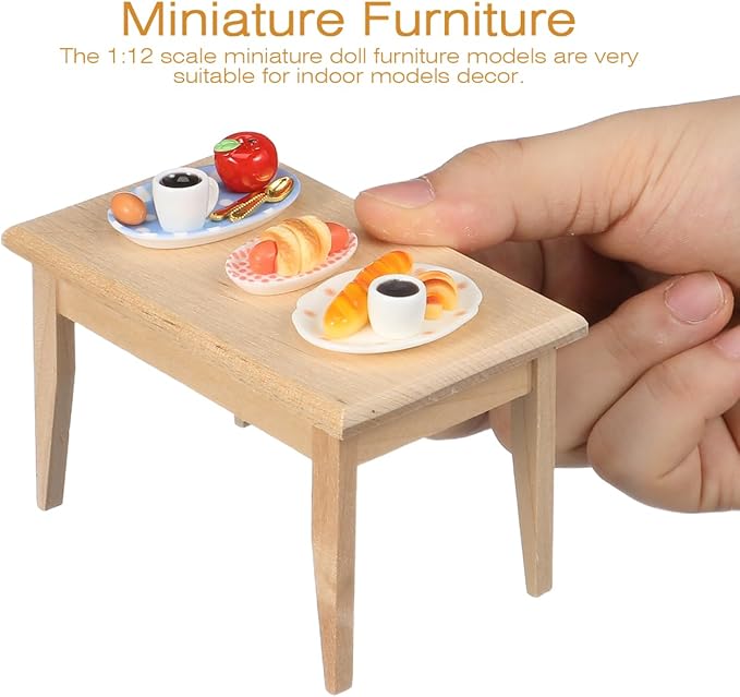 1 Set Doll Furniture Miniature Furniture Decorative 1/12 Scale Miniature Table Chair Set for Dollhouse Kitchen Food Decoration Accessories (As Shown B)