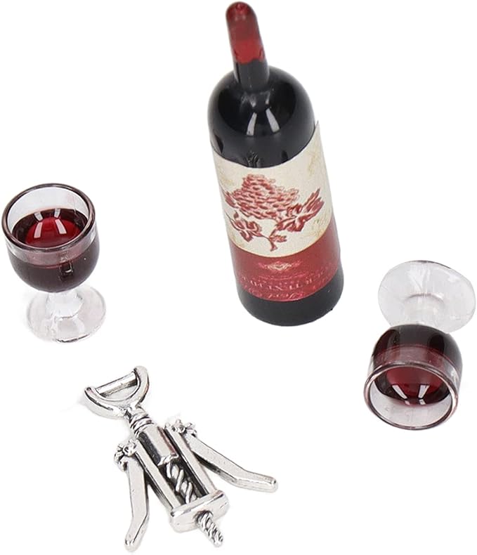KIMISS Doll House Red Wine Set 1/12 Scale Simulation Red Wine Bottles & Glass Bottle Opener Mini Doll House Decoration