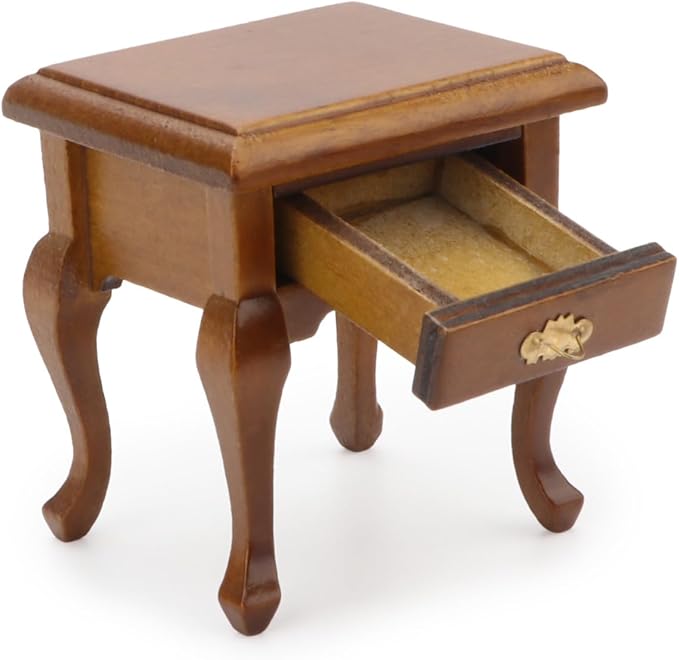 Miniature Furniture 1:12 Bedside Table Dollhouse Accessories Wooden Nightstand Vintage Living Room Bedroom Scene Bedroom Bedsides End TableHouse Model Decoration (Brown)