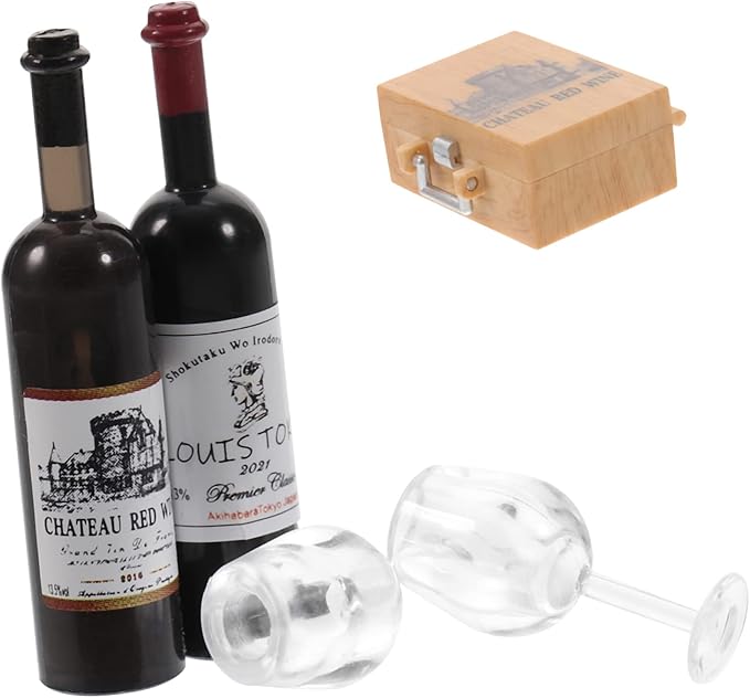 Abaodam 1set Miniature Wine Bottles with Cups Dollhouse Decor Realistic Mini Bottle Models for Photography Props and Home Decoration
