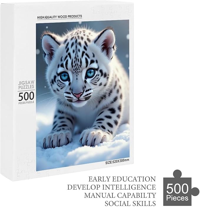 Jigsaw Puzzles for Adults 500 Piece - Cute Snow Leopard Wooden Puzzle,Stress Relief Games,Funny Puzzles，Unique Gifts for Wall Art，Family Puzzle，Educational Games，Challenge Puzzles