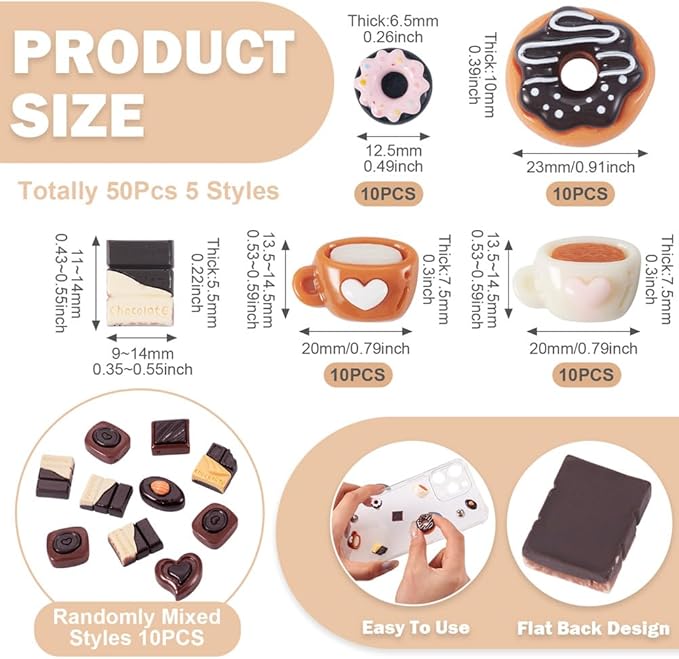 50Pcs Resin Imitation Food Decorations Coffee Cup Donut Chocolate Micro Landscape Dollhouse Decorations Imitation Food Drink Cabochons Ornaments Model Accessories