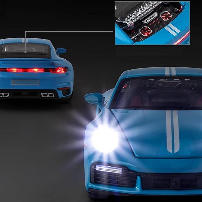 Toy Cars 911 GT3 RSR Turbo S Style,1:32 Alloy Diecast Model Car,Pull Back Cars with Light and Sound, Sports Race Car for Boys Age 4-7 Gifts Blue