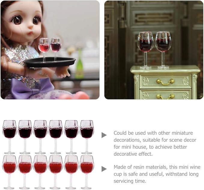 LUOZZY 48 PCS Miniature Wine Glasses Dollhouse 1:12 Miniature Wine Goblet Cups Model Tiny Wine Champagne Drink Cups Dollhouse Accessories