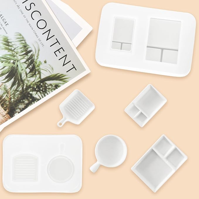 2Pcs Mini Lunch Box and Mini Pan Shape Resin Silicone Molds Tiny Tableware Wok Epoxy Casting Molds for DIY Micro Resin Dollhouse House Kitchen Miniatures Landscape Decor