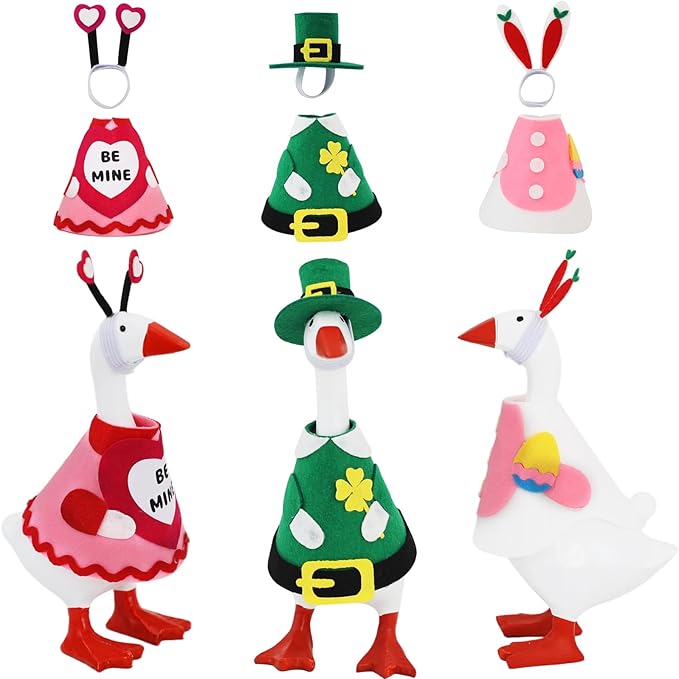 6 PCS 7 Inch Desk Goose Outfits, Valentine's Day, Easter and St. Patrick's Day Desk Goose Costumes Accessories, Spring Holiday Decor for Magnetic Desktop Goose Statues Office and Home Table