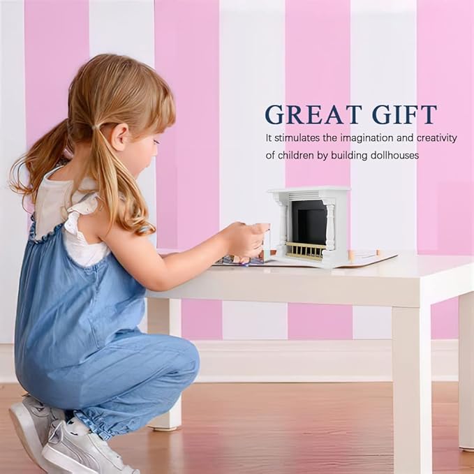 Dollhouse Decoration Accessories,1:12 Fireplace TV Miniature Furniture Room Wooden Vintage Fireplace Mini Furniture