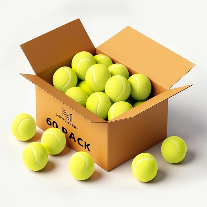 MRYCZ FYRHD 60 Pack Tennis Balls, Training Tennis Balls, Pet Dog Playing Balls, Practice Tennis Balls with Mesh Bag for Transport and Beginner Training