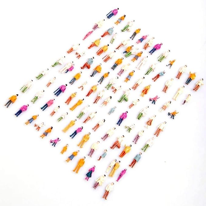100 Pcs 1:100/1:150/1:75/1:50 Scale People Figures - ABS Building Model Passengers, Painted Train Scenery Figurines, Multicolor Mixed Poses for DIY Layouts (1:100)