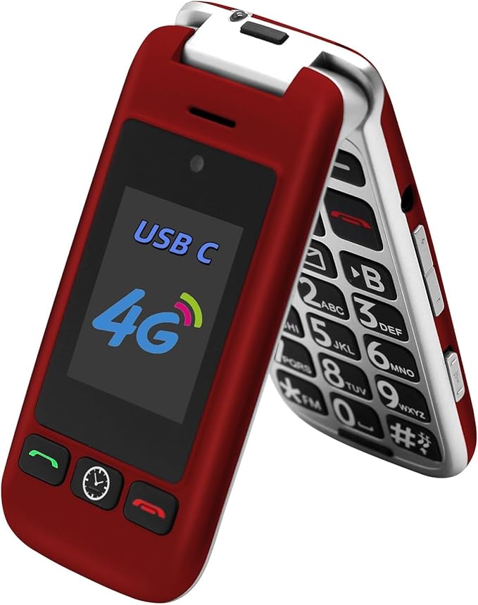 artfone G6 Pro Red - 4G LTE Flip Phone Unlcoked丨Cell Phone for Seniors丨2.4" Dual-LCD丨SOS Button丨Loud Speaker丨Camera丨Charging Dock丨Talking Clock丨Speed Dial丨 Hands-free丨Dumb Phone丨Caller-ID丨Large Fonts