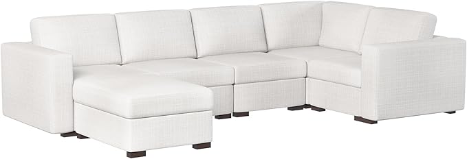 Sectional Couches for Living Room - Modular L Shaped Couch with Ottoman - Beige U Shape Sofa Furniture Set 6 Piece Modern Upholstered Oversized Daybed Sleeper Sofas