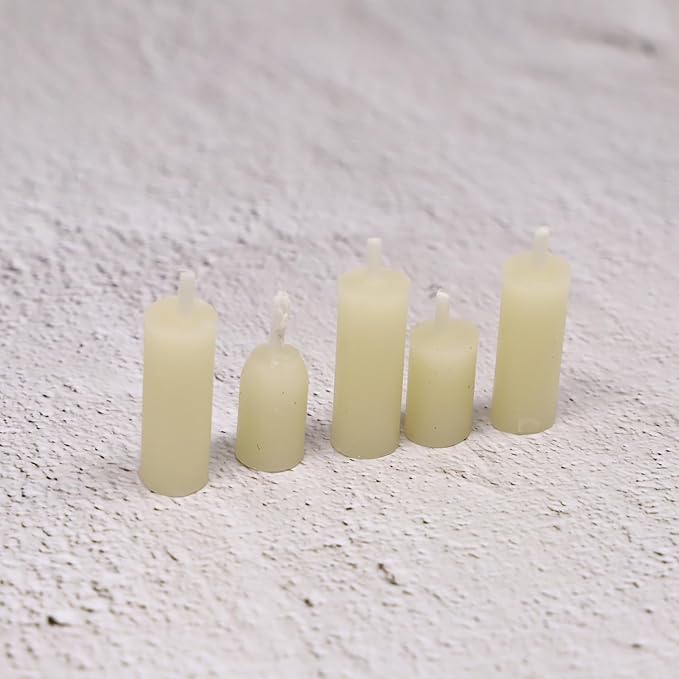 Dollhouse Miniature Candle Set (5pc) - Tiny, Mini, 1/12, Decoration, Decor, Fairy Garden, Rustic, Beesax, Farmhouse, DIY Craft, Art, Project, Diorama (Yellow)