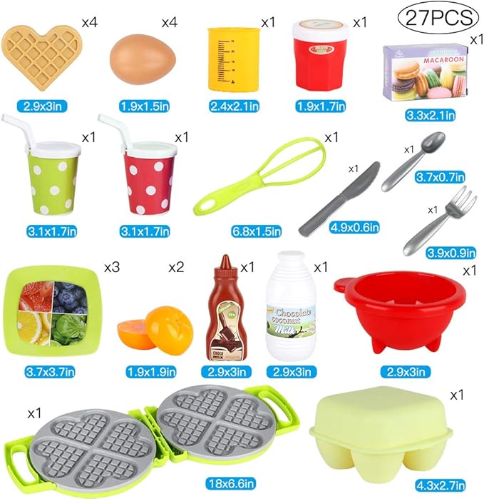 LiDi RC 27 Pack Waffle Play Food Toys for Toddlers ,Kitchen Sets for Kids,New Sprouts Waffle Time Variety Toys Gift for Kid Children ,Early Educational Learning Game for Age 3 4 5 6 7 8 Boys Girls