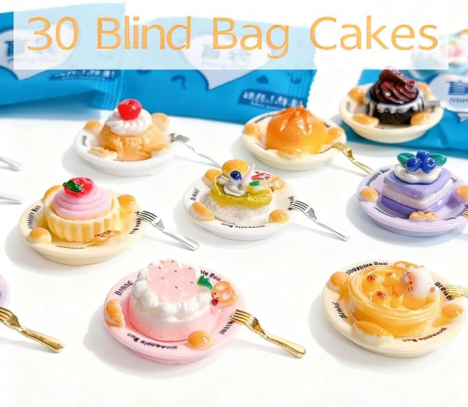 30Pcs Blind Bags Mini Cakes - Realistic Dessert Accessories, Blind Bag Resin Cake Set for Doll House Decor,Dollhouse Accessories Mini Pastry Toys, Pretend Play Kitchen Party Supplies