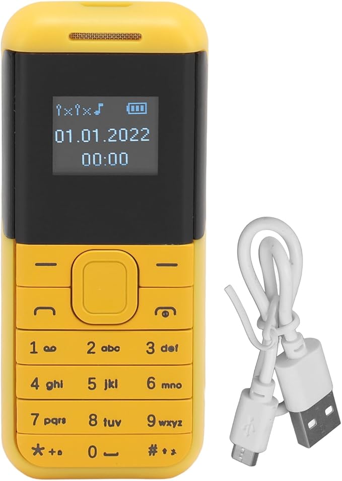 GOWENIC Small Mini Phone, 2G GSM Dual SIM Unlocked Smartphone, 0.66inch Screen 380mah Small Smartphone, Bluetooth Sound Player Basic Phone (Yellow)