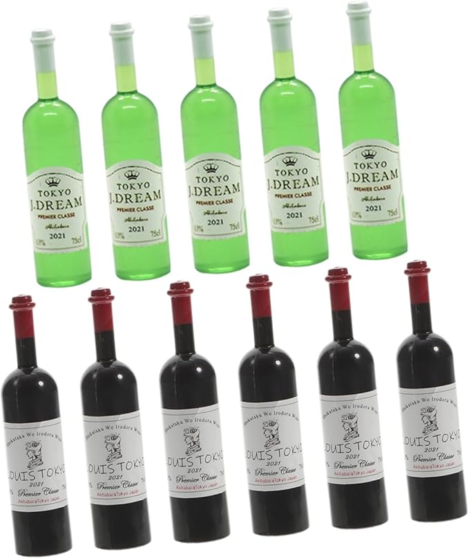 VICASKY 12pcs Miniature Wine Bottles for Dollhouse Decor Realistic Tiny House Decoration Props for Miniature Collectors and Photography Includes and Bottles