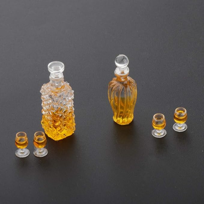 Yiju 1/12 Dollhouse Miniature Accessory Mini Wine Bottle and Cups Pub Bar Drink