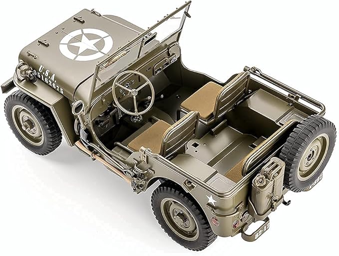 FMS Rochobby RC Car 112 1941 MB Scaler Willys Jeep Remote Control Crawler Military Truck 4x4 Offroad Vehicle with Transmitter Battery and Charger, Small, RC12001RTR Hunter Green