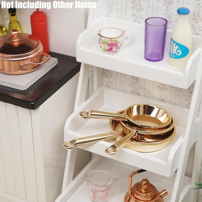 Odoria Dollhouse Frying Pan Miniature: 1/12 Scale Skillet Cookware for Kitchen Restaurant - Mini Kitchenware Cooking Utensils Metal Golden 3Pcs