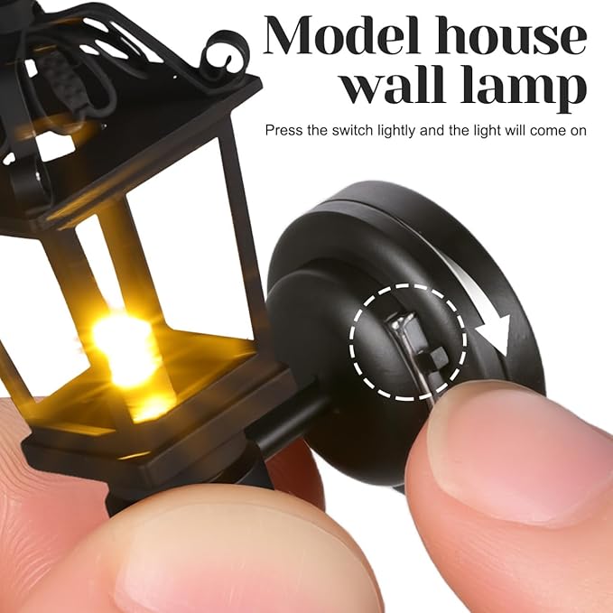NUOBESTY 2pcs Miniature Wall-Mounted Lamps Mini Black Metal Wall Sconces for Dollhouse Lighting Accessory Battery Operated