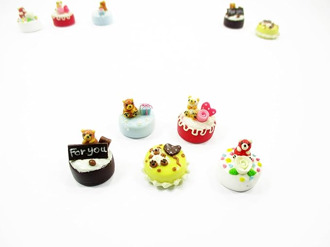Dollhouse Miniature Food 1.5 cm 5 Mixed Tiny Bear Color Cake Dolls Bakery 15734