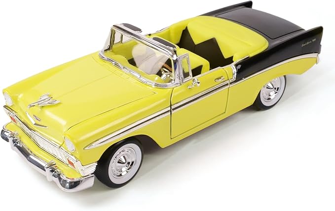 1956 Chevrolet Bel Air Alloy Model Car - 1:18 Scale Classic Lowrider Style Replica with Hydraulic Suspension Display & Custom Wheels - Collector's Edition for Display & Gifting（Yellow）