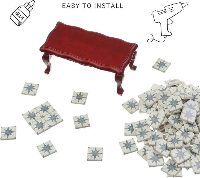 150 pcs, Dollhouse Flooring, 1:12 Scale Doll House Tiles, Miniature Checkerboard Floor, REDUCIO! (Victorian Star)