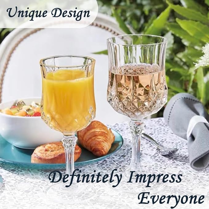 LEYIQU Plastic Wine Glasses, Plastic Goblets Vintage Style Cordial Drinking Glasses for Valentine’s Day, Wedding Reception, Grand Event Party Supplies (100, Transparent)
