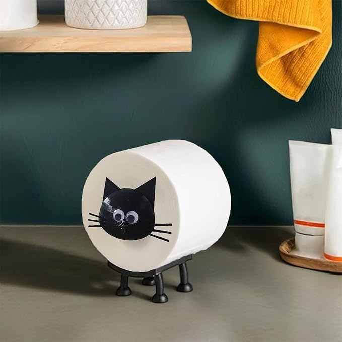 Cat Toilet Paper Holder - Funny Animal Paper Towel Holder for Bathroom Decor, Self Standing Unique 3D Printed with Durable Resin