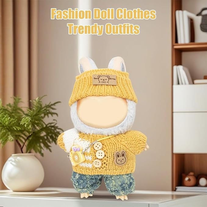 Clothes for Lububu 17cm Dolls(NO Doll) for Lububu Doll Outfits with Accessories Suit for Lububu Cute Stylish Dress Up Set Yellow