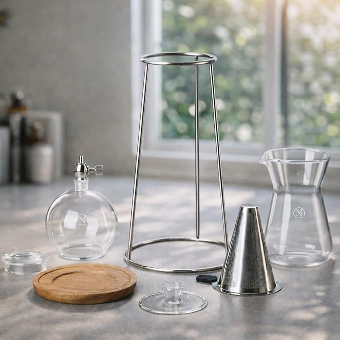 Nispira Iced Coffee Cold Brew Drip Coffee Maker Stainless Steal, 400mL, Borosilicate Glass