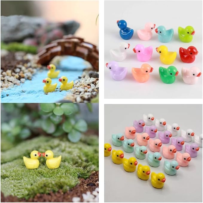 100pcs Mini Resin Duck,15 mm Dollhouse Décor for Aquarium Decor Micro Fairy Garden Landscape Hide,Seek Party Toys,Easter Basket Stuffer, Gift for All Ages (Nonluminous-Multicolour)