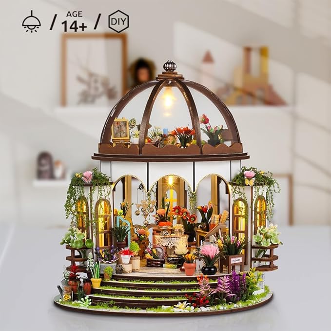 Hanging Garden DIY Miniature Dollhouse Kit, Dollhouse Kit with LED Light and Dust Cover for Birthday Christmas, Mini House Making Kit for Adults, Hobby Craft Gift for Christmas Day
