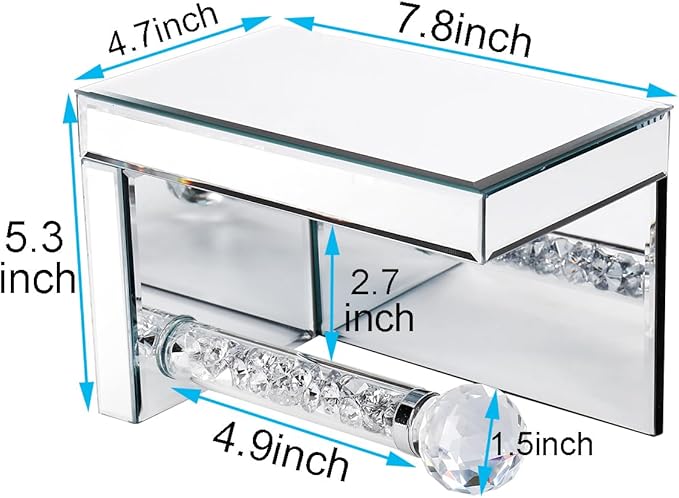 TACIDON Crystal Crush Diamond Toilet Paper Holder with Mirrored Shelf. Silver Modern Toilet Paper Holder Wall Mounted, Glamorous Mirror Toilet Paper Roll Holder for Bathroom Washroom.
