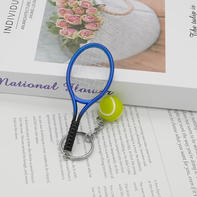 Moydolo Cute Mini Tennis Racket Keychain with Ball, Tennis Sport Lover Gifts Key Chain Ring