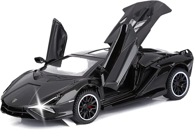 SASBSC Lamb Toy Cars for Kids Sian Diecast Metal Model Car with Light and Sound Fkp3 Pull Back Toy Car for Boys Age 3 + Year Old (Black)