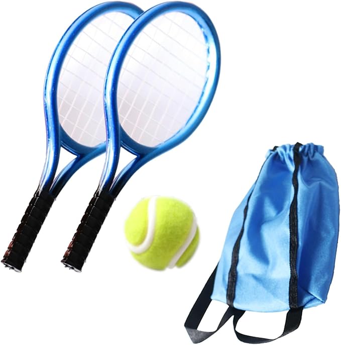 Mini Tennis Racket and Ball Set Mini Tennis Decor Miniature Tennis Kit Adults, Blue