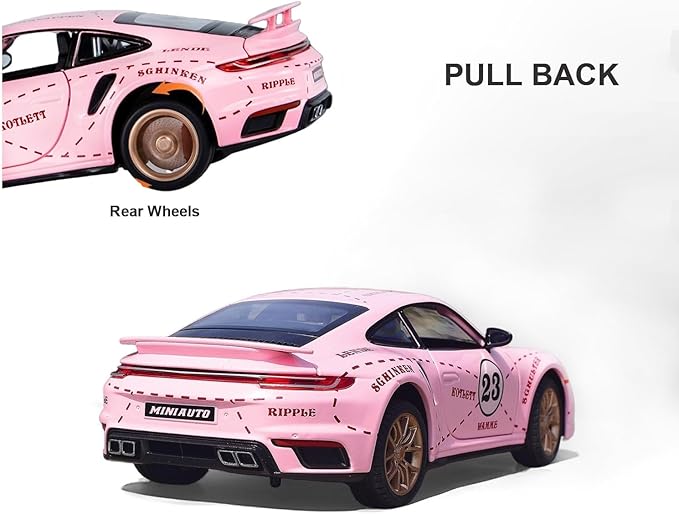Toy Cars for Kids Age 3-8, Turbo S Alloy Diecast Model Car with Light & Sound, Toy Gifts with Display Base, Pull Back Sports RC Car Toys for Boys & Girls Pink