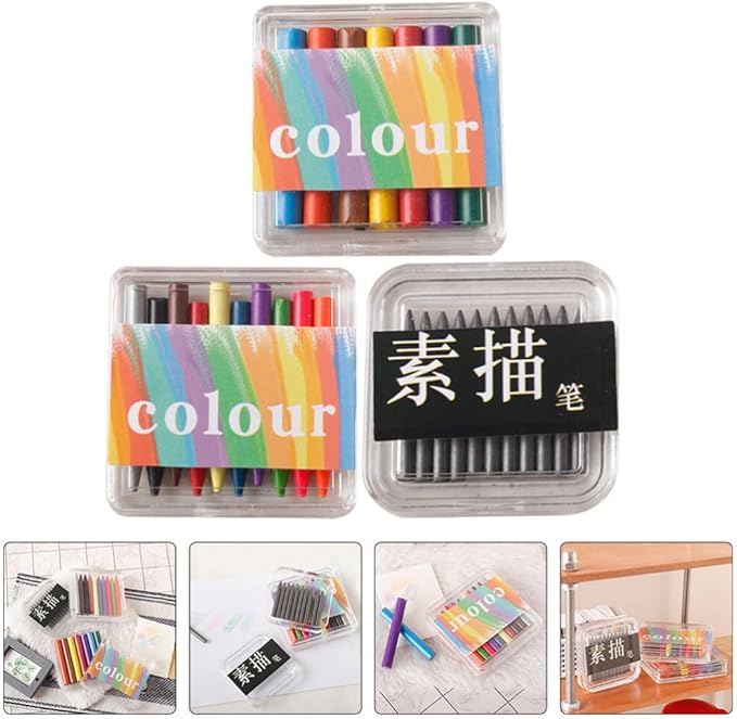 Alasum 3 Boxes of Mini Crayon Sets, Miniature Sketch Pencil Mini Drawing Colored Pencils Portable Color Party Favors Doll House Supplies, 3.50X3.50X0.70CM
