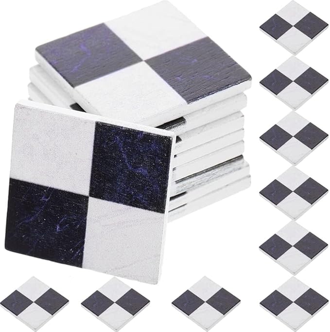27Pcs Dollhouse Black White Spanish Mosaic Floor Tile Sheet, 1:12 Scale Paintable Miniature Flooring Wallpaper for Dollhouse Accessories DIY Craft Photo Props
