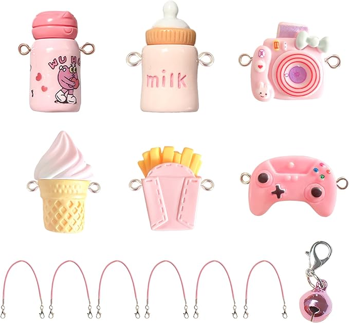 VPDSLABUBU Pink Series Accessories for 3.9-6.7 Inch (10-17cm)Dolls , There are 7 Mini Accessories in Total, Including Models of Kettle, Game Console Handle, Ice Cream, French Fries, Camera, and A Bell